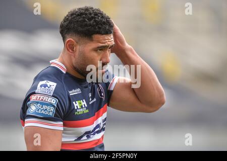 Leeds, England - 27th. März 2021 - Wakefield Trinity's Kelepi Tanginoa während des Warm Up vor der Rugby League Betfred Super League Round 1 Wakefield Trinity vs Leeds Rhinos im Emerald Headingley Stadium, Leeds, UK Dean Williams/Alamy Live News Stockfoto