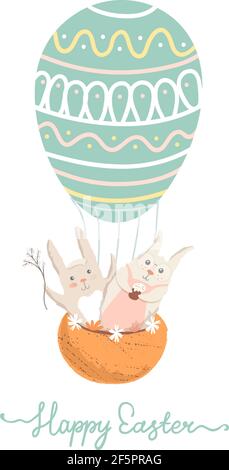 Frohe Ostern Vektor Grußkarte mit Hasen im Ballon Stock Vektor
