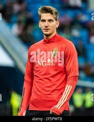 Sankt Petersburg, Russland – 16. November 2019. Leicester City und die belgische Fußballnationalmannschaft Mittelfeldspieler Dennis Praet vor UEFA Euro 2020 Qualifikation Stockfoto