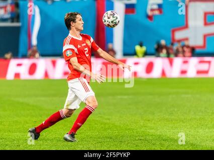 Sankt Petersburg, Russland – 16. November 2019. CSKA Moskau und Russland Fußball-Nationalmannschaft Verteidiger Mario Fernandes während der UEFA Euro 2020 Qualificati Stockfoto