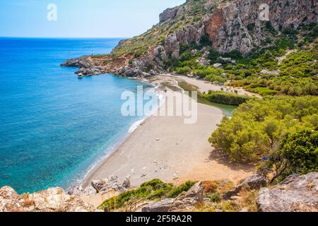 Schöne Landschaft des Strandes Preveli auf Kreta, Griechenland Stockfoto