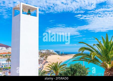 Luftaufnahme von Playa de Matorral bei Morro Jable, Fuerteventura, Kanarische Inseln, Spanien. Stockfoto