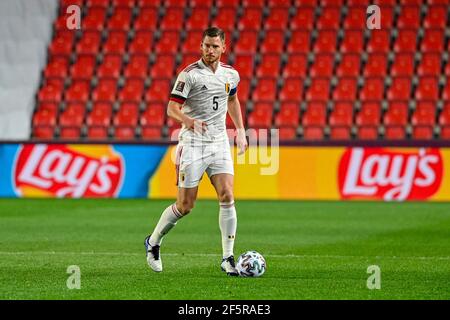 Prag, Tschechische Republik. März 2021, 27th. Jan Vertonghen aus Belgien in Aktion während der WM-Qualifikationsgruppe E: Tschechien gegen Belgien in Prag, Tschechische Republik, am Samstag, 27. März 2021. Kredit: Michal Kamaryt/CTK Foto/Alamy Live Nachrichten Stockfoto