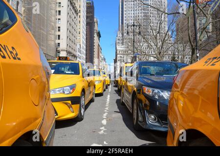 Hunderte von New York City Taxifahrer versammelten sich vor Des Rathauses, um Bürgermeister Bill de Blasio zu fordern Unterstützen Sie den Fahrerplan, um dem Fahrer zu helfen Stockfoto