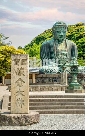 Großer Buddha, Daibutsu, Bronzestatue von Amida Buddha im Kōtoku-in Tempel Kamakura, Kanagawa, Japan Stockfoto