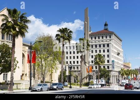 PASADENA, KALIFORNIEN - 26 MAR 2021: Pasadena Presbyterianische Kirche die erste Kirche in Pasadena, sie wurde 1875 gegründet. Stockfoto