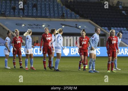 Manchester, Großbritannien. März 2021, 27th. Reading und Manchester City während des FA Women's Super League-Spiels zwischen Manchester City und Reading im Academy Stadium, Manchester, Großbritannien. Kredit: SPP Sport Presse Foto. /Alamy Live Nachrichten Stockfoto