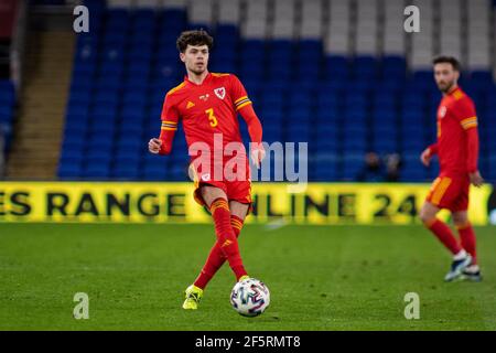 Cardiff, Großbritannien. März 2021, 27th. Neco Williams von Wales in Aktion Fußball-Freundschaftsspiel, Wales gegen Mexiko, im Cardiff City Stadium in Cardiff, South Wales am Samstag, 27th. März 2021. Redaktionelle Verwendung nur. PIC von Lewis Mitchell / Andrew Orchard Sport Fotografie / Alamy Live News Kredit: Andrew Orchard Sport Fotografie / Alamy Live News Stockfoto