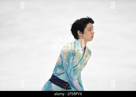 Stockholm, Schweden. März 2021, 27th. Yuzuru HANYU JPN, während des Men Free Program bei den ISU World Figure Skating Championships 2021 im Ericsson Globe, am 27. März 2021 in Stockholm, Schweden. Kredit: Raniero Corbelletti/AFLO/Alamy Live Nachrichten Gutschrift: Aflo Co. Ltd./Alamy Live Nachrichten Stockfoto