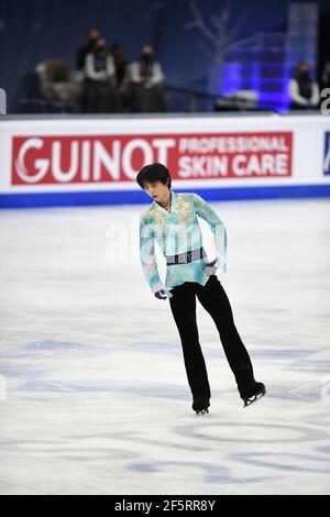 Stockholm, Schweden. März 2021, 27th. Yuzuru HANYU JPN, während des Men Free Program bei den ISU World Figure Skating Championships 2021 im Ericsson Globe, am 27. März 2021 in Stockholm, Schweden. Kredit: Raniero Corbelletti/AFLO/Alamy Live Nachrichten Gutschrift: Aflo Co. Ltd./Alamy Live Nachrichten Stockfoto