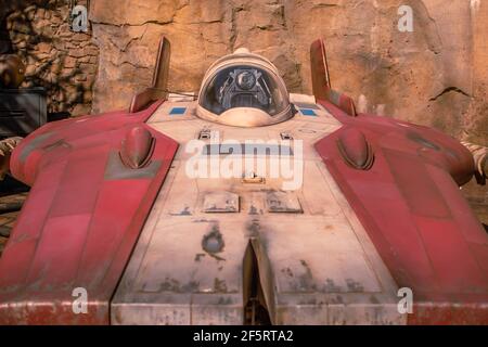 Orlando, Florida. Januar 05, 2021. Teilansicht des Raumschiffs in Star Wars Galaxys Edge in den Hollywood Studios, (3) Stockfoto