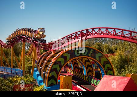 Orlando, Florida. Januar 05, 2021. Leute, die die Slinky Dog Dash Achterbahn in den Hollywood Studios genießen (162) Stockfoto