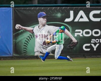 Deland, FL, USA. März 2021, 27th. FGCU Outfielder Marc Kassen (8) während NCAA Baseball-Spiel zwischen den Florida Gulf Coast Eagles und die Stetson Hatters am Melching Field in Deland, FL Romeo T Guzman/CSM/Alamy Live News Stockfoto