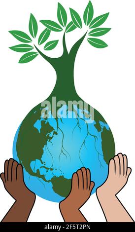 Speichern Sie Erde Hände halten globalen Baum Vektor isoliert Stock Vektor