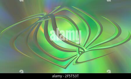 Abstrakter grüner Neon-Hintergrund mit dreidimensionalen Linien. 3D Bilder, 3D Rendering Stockfoto