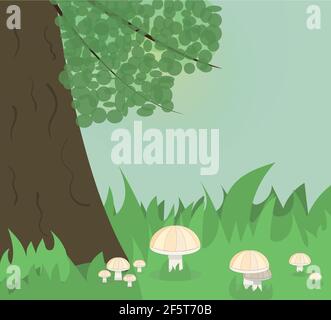 ree und Pilze unter ihm Abbildung. Waldkunst. Parks. Draußen. Grün. Pilze. Umweltschutz, Ökologie, Umweltaktivismus. Vektor Stock Vektor