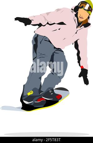 Snowboard Mann Silhouette. vektorgrafik 3D Stock Vektor