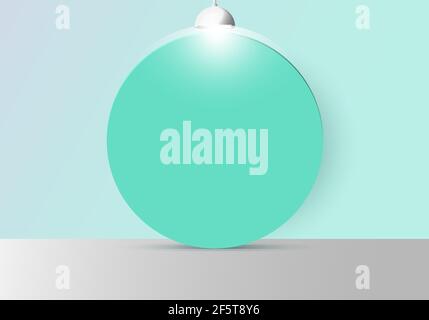 3D realistische leere Studio-Zimmer mit grünem Kreis Hintergrund und Lampe auf weichen grünen Minze Hintergrund und Kreis Hintergrund. Vektorgrafik Stock Vektor