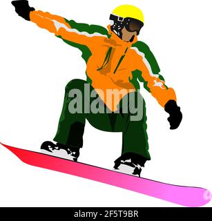 Snowboard Mann Silhouette. vektorgrafik 3D Stock Vektor