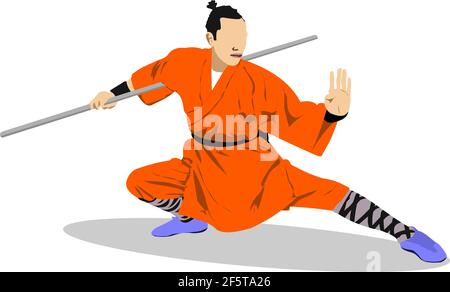 Orientalischer Kampfsport. Kungfu. Farbige vektorgrafik 3D Stock Vektor