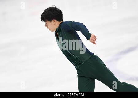 Stockholm, Schweden. März 2021, 27th. Yuma KAGIYAMA JPN, während des Men Free Program bei den ISU World Figure Skating Championships 2021 im Ericsson Globe, am 27. März 2021 in Stockholm, Schweden. (Foto von Raniero Corbelletti/AFLO) Quelle: Aflo Co. Ltd./Alamy Live News Stockfoto