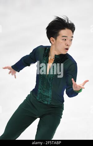 Stockholm, Schweden. März 2021, 27th. Yuma KAGIYAMA JPN, während des Men Free Program bei den ISU World Figure Skating Championships 2021 im Ericsson Globe, am 27. März 2021 in Stockholm, Schweden. (Foto von Raniero Corbelletti/AFLO) Quelle: Aflo Co. Ltd./Alamy Live News Stockfoto