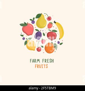 Set von isolierten handgezeichneten Früchten und Beeren. Stock Vektor