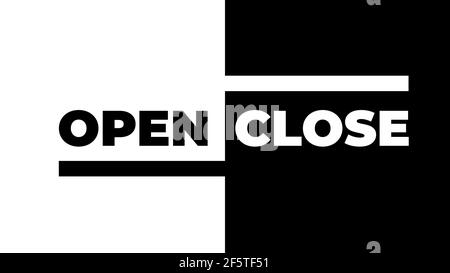 Öffnen schließen Lettering-Karte, zwei Wörter in schwarz-weißen Farben. Einfache flache Design Vektor-Illustration. Stock Vektor