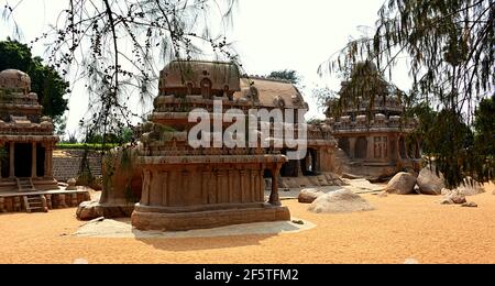 Mamallapuram, fünf Rathas Stockfoto