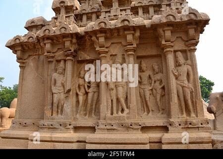 Mamallapuram, fünf Rathas Stockfoto