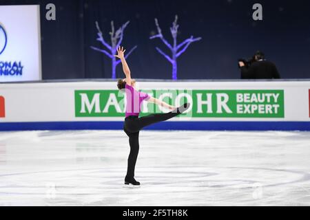 Stockholm, Schweden. März 2021, 27th. Jason BROWN USA, während des Men Free Program bei den ISU World Figure Skating Championships 2021 im Ericsson Globe, am 27. März 2021 in Stockholm, Schweden. (Foto von Raniero Corbelletti/AFLO) Quelle: Aflo Co. Ltd./Alamy Live News Stockfoto