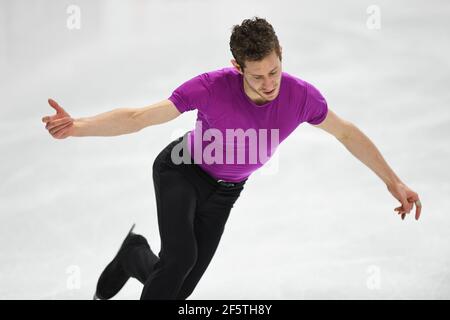 Stockholm, Schweden. März 2021, 27th. Jason BROWN USA, während des Men Free Program bei den ISU World Figure Skating Championships 2021 im Ericsson Globe, am 27. März 2021 in Stockholm, Schweden. (Foto von Raniero Corbelletti/AFLO) Quelle: Aflo Co. Ltd./Alamy Live News Stockfoto