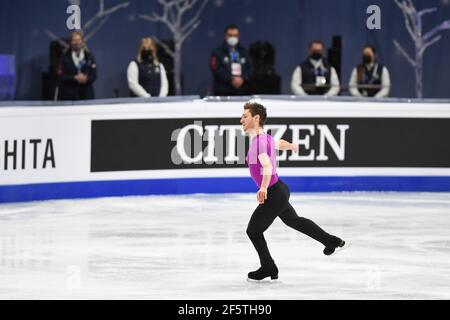 Stockholm, Schweden. März 2021, 27th. Jason BROWN USA, während des Men Free Program bei den ISU World Figure Skating Championships 2021 im Ericsson Globe, am 27. März 2021 in Stockholm, Schweden. (Foto von Raniero Corbelletti/AFLO) Quelle: Aflo Co. Ltd./Alamy Live News Stockfoto