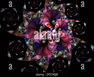 Bunte Blumenmalerei Glas Eindruck kaleidoskopischen Design. Schöne getönte Mosaik-Muster für Kunst Hintergrund, (fraktale Kirche Glasmalerei Abstraa Stockfoto