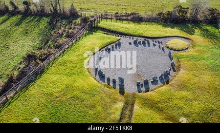 Eine Luftaufnahme des Drumskinney Steinkreises in der Grafschaft Fermanagh, Nordirland Stockfoto