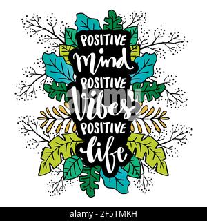Positiver Geist, positive Vibes, positives Leben. Handbeschriftetem Text. Motivationszitat. Stockfoto