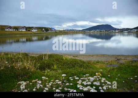 Ushuaia ist eine argentinische Stadt, die am südlichen Ende des Landes in Feuerland liegt und den Spitznamen "das Ende der Welt" trägt. Stockfoto