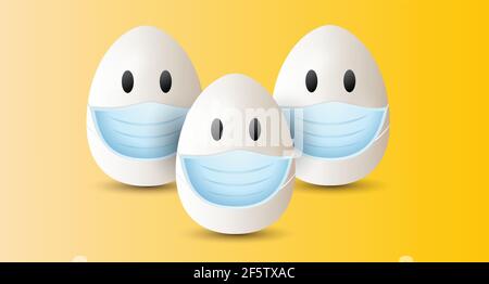 Vektorgrafik für Ostern im Hintergrund. Ostereier Vektor. Eier mit medizinischer Maske. Stock Vektor