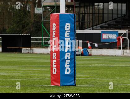 Rosslyn Park, London, Großbritannien. März 2021, 28th. Betfred Challenge Cup, Rugby League, London Broncos gegen York City Knights; Betfred Goal post Kredit: Action Plus Sports/Alamy Live News Stockfoto