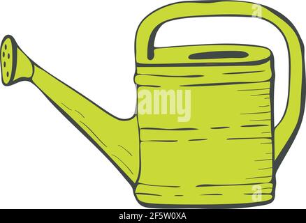 Gartenbewässerungskanne im Doodle-Stil auf weißem, isoliertem Hintergrund. Vektorgrafik farbenfrohe Illustration Stock Vektor