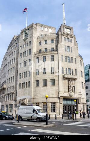 Das denkmalgeschützte BBC Broadcasting House in Portland Place, London. Stockfoto