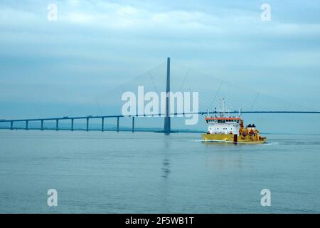 Pont de Normandie, Seilbrücke, Brücke der Normandie, über die seine-Mündung, verbindet Le Havre mit Honfleur, 856 m Spannweite, Frankreich Stockfoto