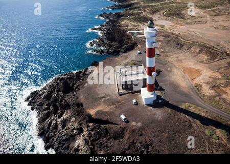 Luftbild Leuchtturm Faro de punta Abona, Teneriffa, Spanien Stockfoto