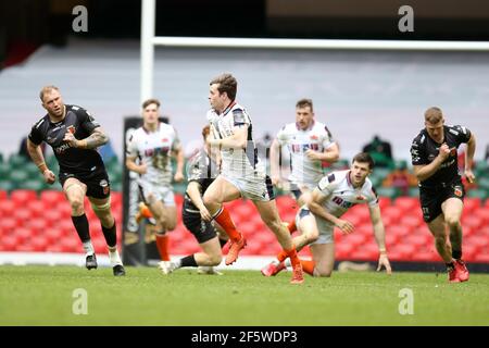 Cardiff, Großbritannien. März 2021, 28th. Chris Dean von Edinburgh Rugby macht eine Pause. Guinness Pro14 Rugby, Dragons V Edinburgh Rugby im Fürstentum Stadion in Cardiff am Sonntag 28th März 2021. PIC von Andrew Orchard / Andrew Orchard Sport Fotografie / Alamy Live-Nachrichten Kredit: Andrew Orchard Sport Fotografie / Alamy Live News Stockfoto