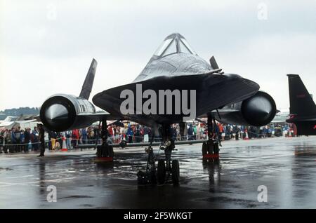 Lockheed SR-71 Blackbird Spionageflugzeug auf dem Display auf der International Air Tattoo, RAF Greenham Common, Berkshire, Juli 1983 Stockfoto