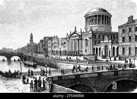 The Four High Courts, Four Courts, Dublin, Ireland, in 1860 / die vier hohen Gerichtshöfe, Four Courts, Dublin, Irland, im Jahr 1860, Historisch, historisch, digital verbesserte Reproduktion eines Originals aus dem 19th. Jahrhundert / digitale Produktion einer Originalvorlage aus dem 19. Jahrhundert, Stockfoto