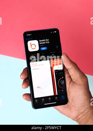 Assam, indien - März 30, 2021 : Beddit Logo auf Telefon Bildschirm Stock Bild. Stockfoto
