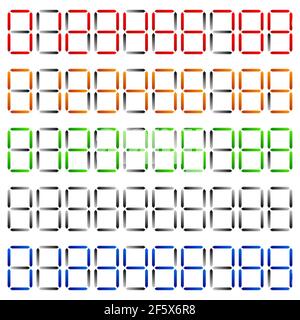 Digitale Anzeige von Ziffern, Zahlen, Ziffern. Anzeigetafel, Digitaluhr, Stoppuhrzahlen – Vektorgrafik, Clipart-Grafiken Stock Vektor