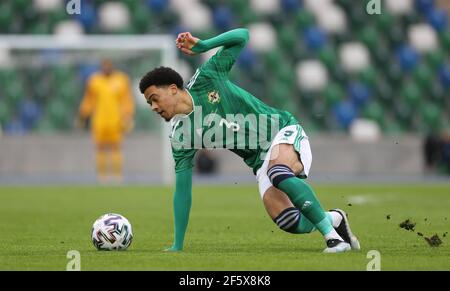 Der nordirische Jamal Lewis während des internationalen Freundschaftsparks im Windsor Park, Belfast. Bilddatum: Sonntag, 28. März 2021. Stockfoto