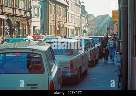 Autos aus der DDR zu Besuch, 17. November 1989, nur eine Woche nach dem Fall der Berliner Mauer, Bamberg, Franken, Bayern, Deutschland Stockfoto